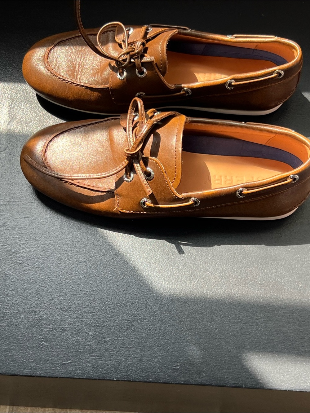 Sperry Tan Leather Lace-Up Boat Shoes - Picture 5 of 6